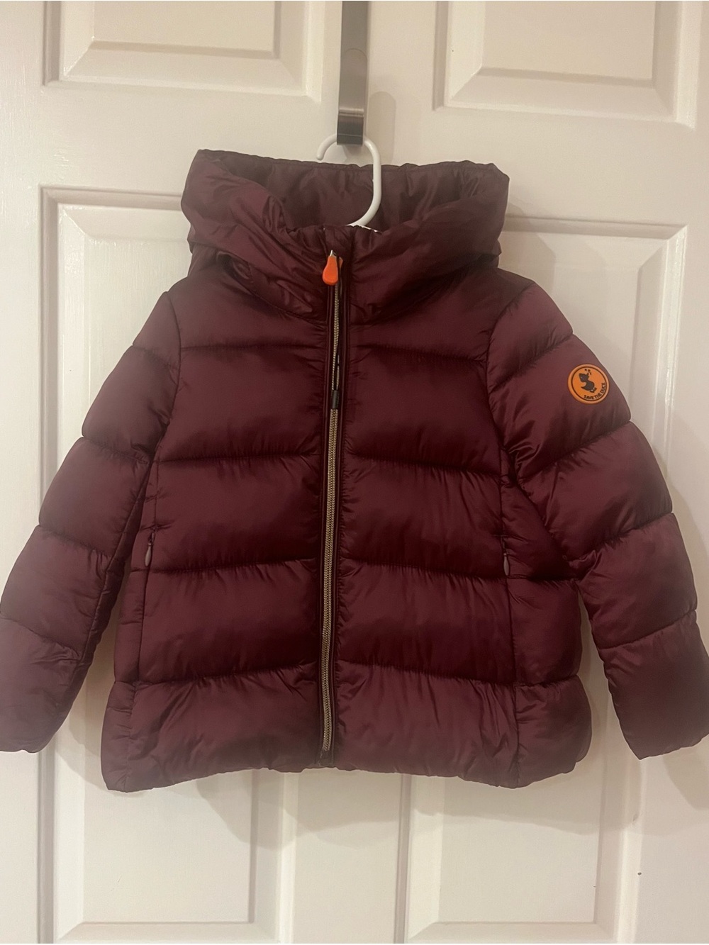 SAVE THE DUCK Kids Burgundy Puffer Jacket with Hood unisex
